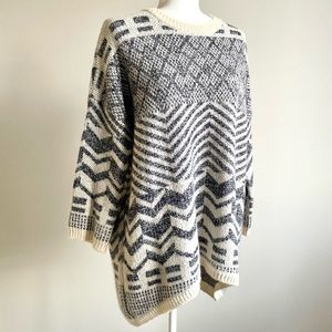 Aoki Zigzag Baggy Oversize Sweater, Cream Grey Large